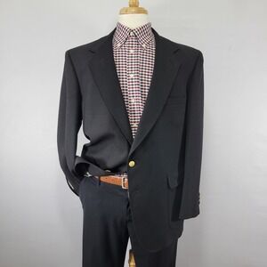 VTG Stafford Men's Sport Coat Blazer Two Button Solid Black Polyester‎ Wool 46R